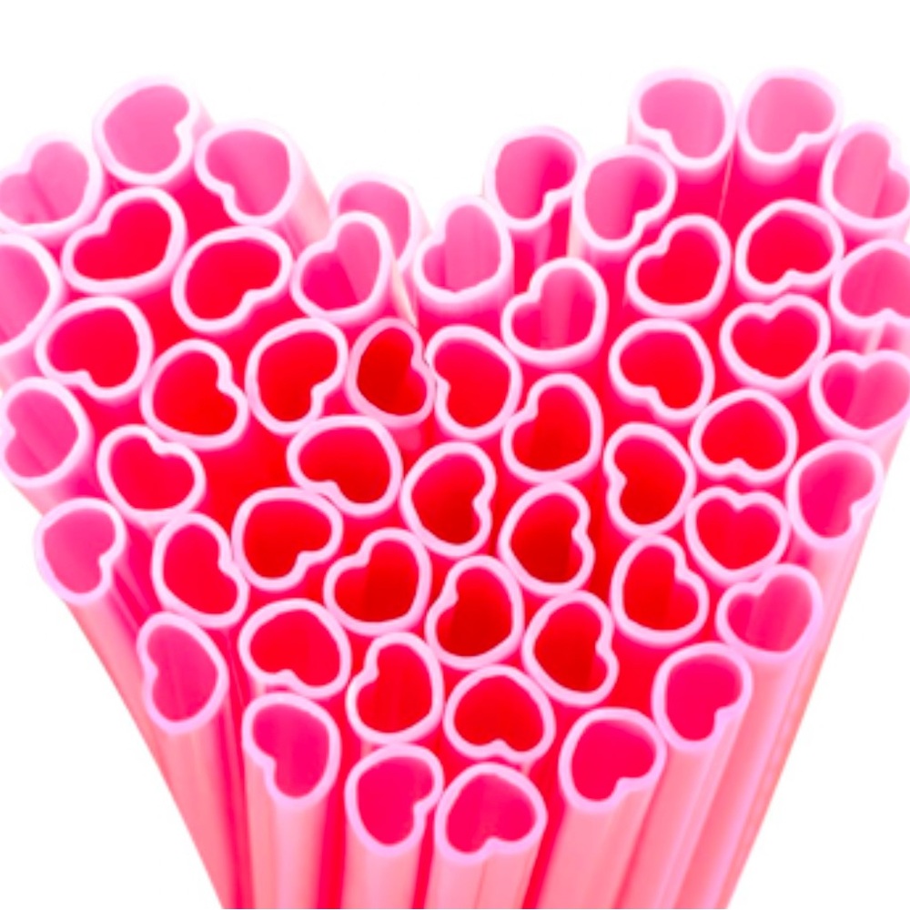 100Pack Heart Straws for bridal shower bachelorette Valentine’s girls party pink